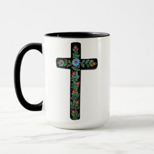 Caneca Cruz Preta com Flores