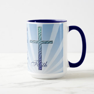 Caneca Cruz Religiosa Azul Crente/Fé com Explosão Solar