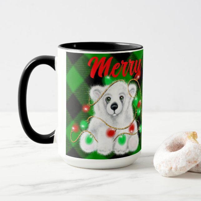 Caneca Cubo de urso polar, Papai noel (Com Donut)