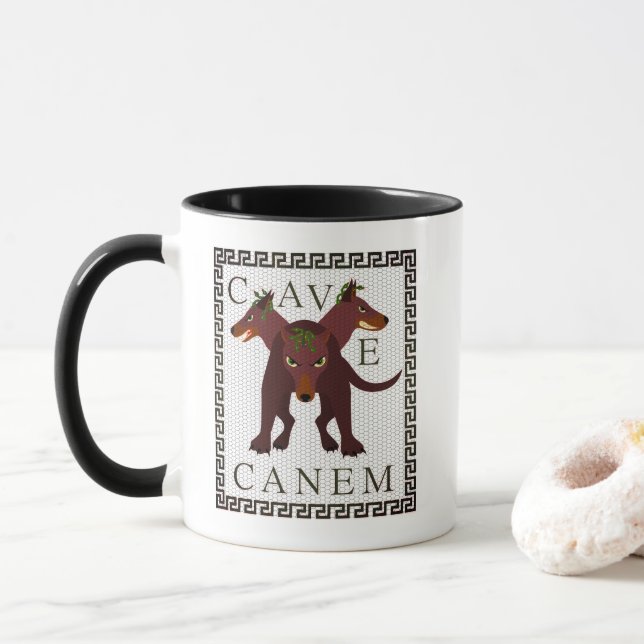 Caneca Cuidado com o Cão "Cave Canem" Imagem Greco-Romana (Com Donut)