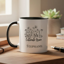 Caneca "Cultivate Grace" Floral Mug - Inspirational Gift