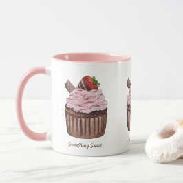 Caneca Cupcake De Morango Cujo Cama É Em Aquarela