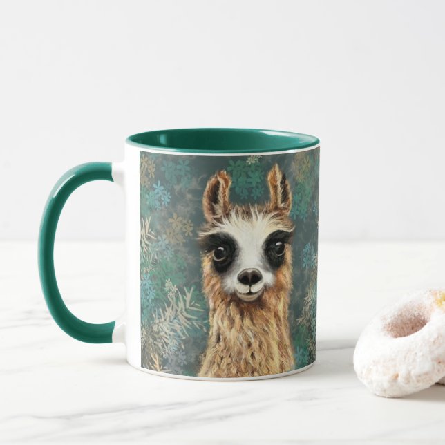 Caneca Curioso Bebê Llama Mug - Divertido (Com Donut)