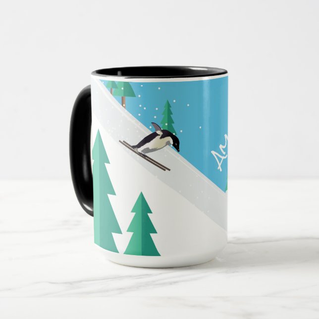 Caneca Curioso Pinguim desportivo na esquife na neve de i (Frente Esquerda)