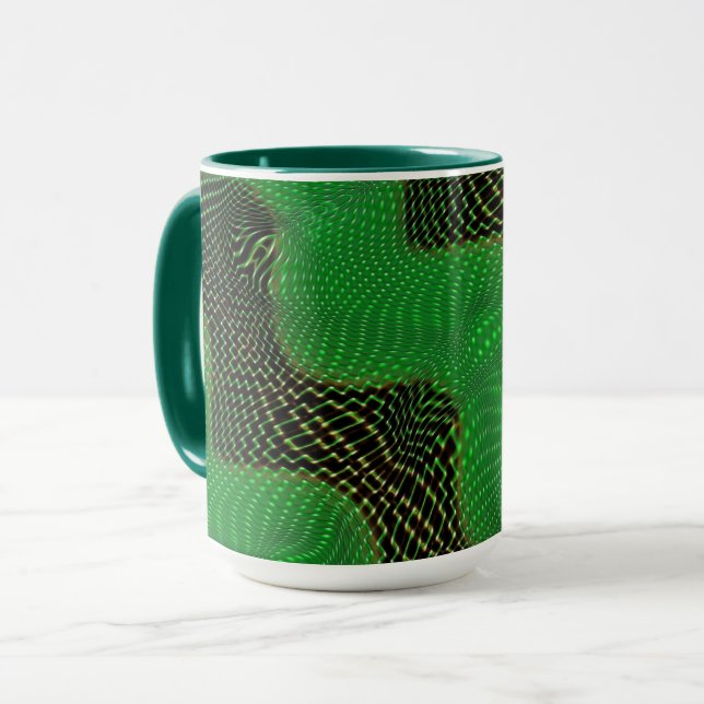 Caneca Curva verde e pontos claros sobre fundo escuro (Frente Esquerda)