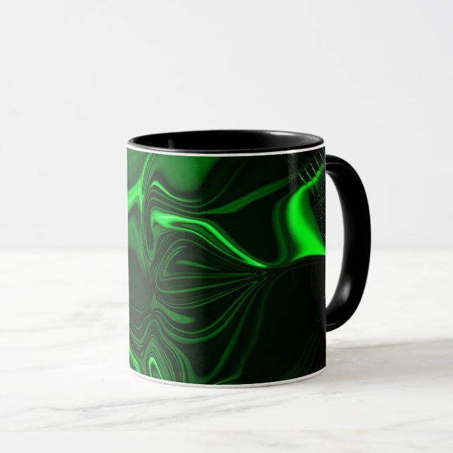 Caneca Curvas e dobradiças verdes esmaltadas sobre fundo  (Frente Esquerda)