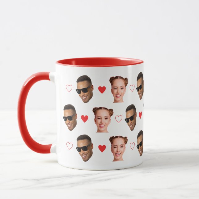 Caneca Custom 2 Face Photo Couple Valentines Day Hearts (Esquerda)
