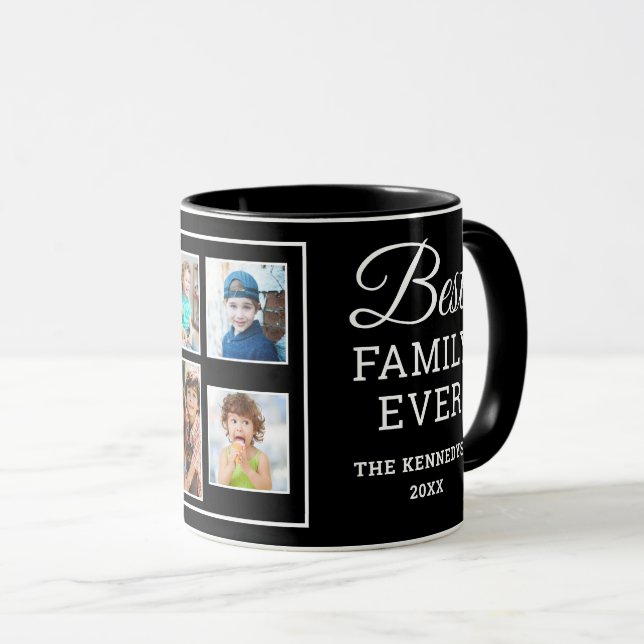 Caneca Custom 7 Photo Collage Best Family Ever Name Black (Frente Esquerda)