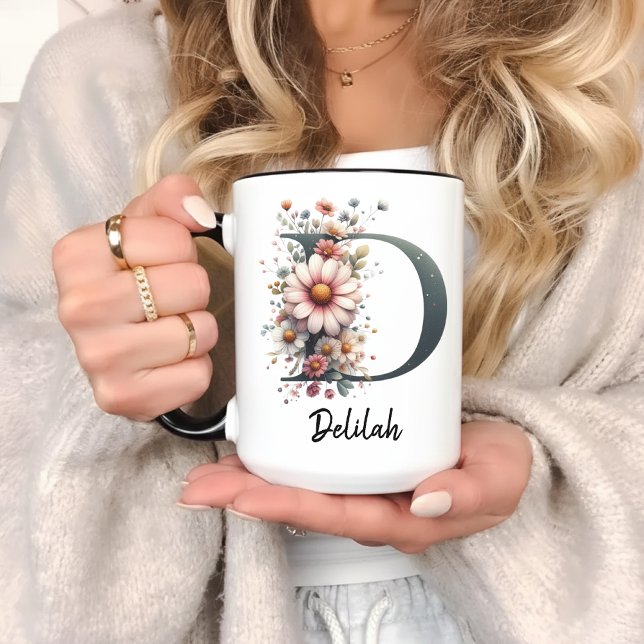 Caneca Custom Birth Flower Coffee Mug Gift for Women (wildflower mug, custom initial mug, personalized mom mug, mother’s day mug, grandma gift mug,)