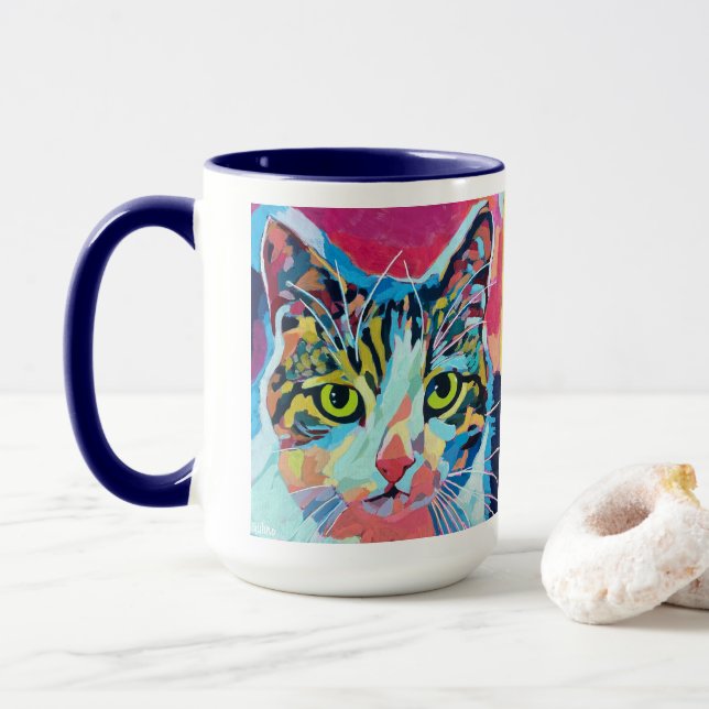 Caneca Custom Cat Portrait Painting - Forever Loved Pet (Com Donut)