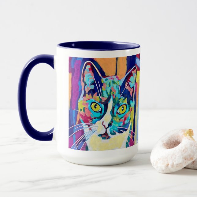 Caneca Custom Cat Portrait Painting - Forever Loved Pet (Com Donut)