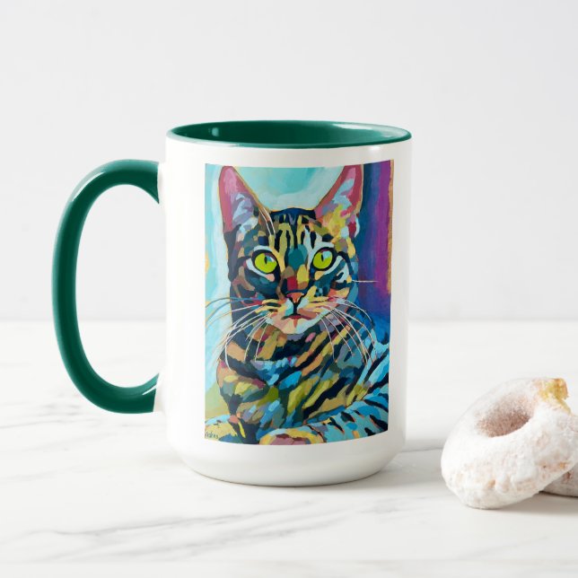Caneca Custom Cat Portrait Painting - Gift for Cat Lovers (Com Donut)