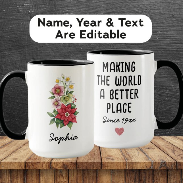 Caneca Custom December Birth Flower - Personalized Name (Criador carregado)