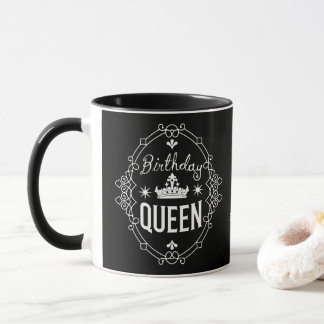 Caneca Custom Elegant Birthday Queen Typography Black