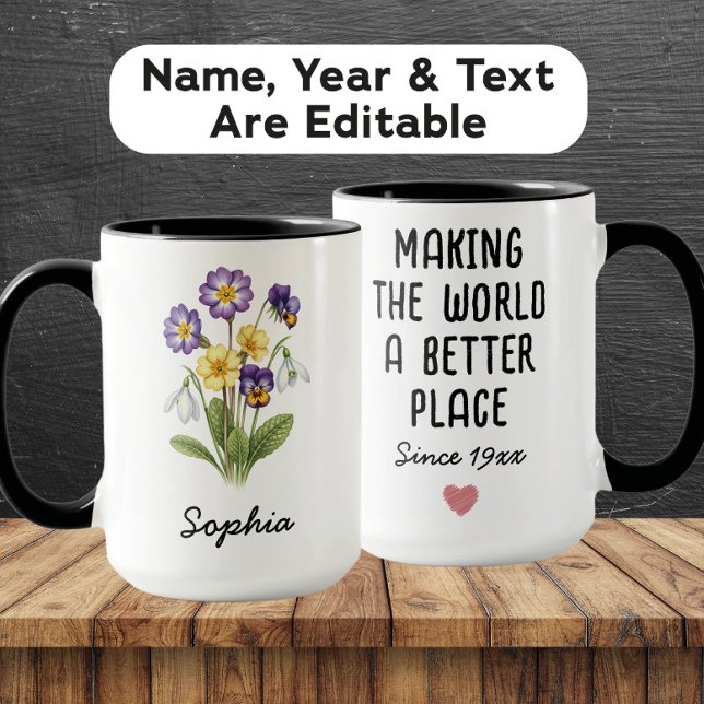Caneca Custom February Birth Flower - Personalized Name (Criador carregado)