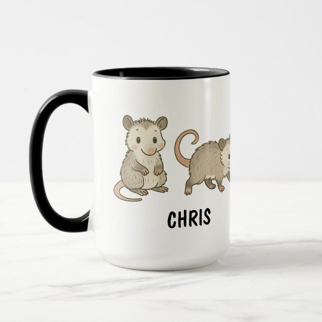 Caneca Custom Hand Drawn Cute Opossum Coffee (Esquerda)