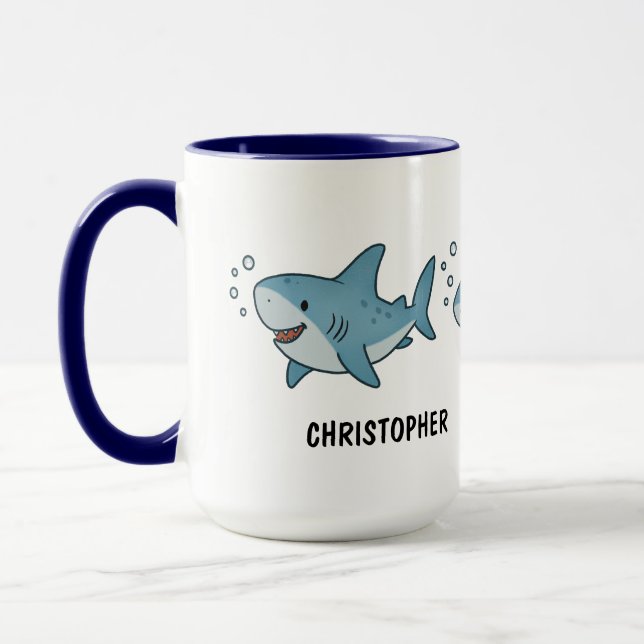 Caneca Custom Hand Drawn Cute Shark Coffee (Esquerda)