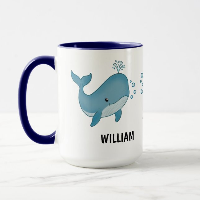 Caneca Custom Hand Drawn Cute Whale Coffee Mug (Esquerda)