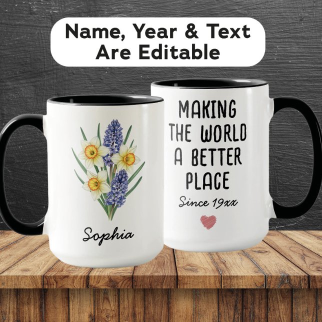 Caneca Custom March Birth Flower - Personalized Name (Criador carregado)