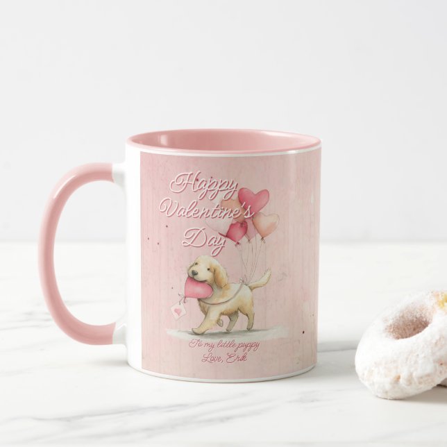 Caneca Custom Message Dog Animal Valentines Day (Com Donut)