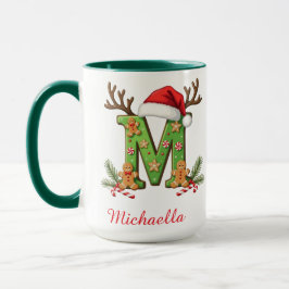Caneca Custom Monogram initial M Santa merry Christmas