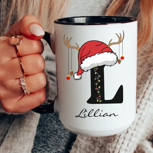 Caneca Custom Monogram Santa Claus Mug Gift for Friends (christmas mug for her, christmas mug for him, custom christmas mug, christmas family gift for dad,)