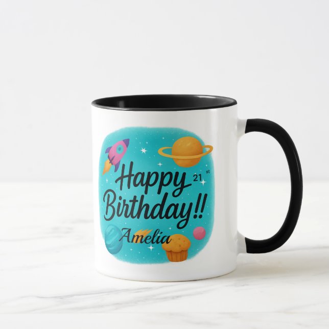 Caneca Custom Name Turquoise 21st Birthday (Direita)