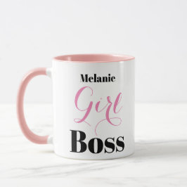 Caneca Custom Pink Black Girl Boss Elegant Script