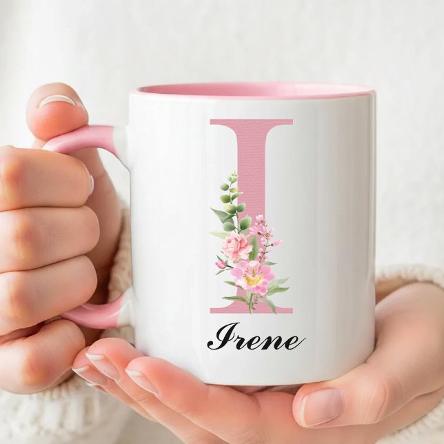 Caneca Custom Pink Floral Name Mug Thank You Gift for Her (Criador carregado)
