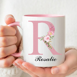 Caneca Custom Pink Roses Monogram Mug Gift for Mom, Women