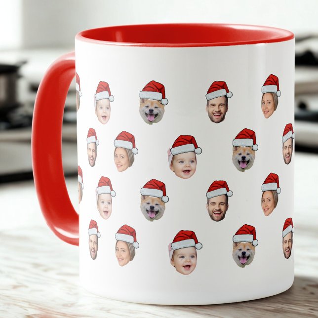 Caneca Custom Santa Hat Family Face 4 Photos Christmas (Criador carregado)