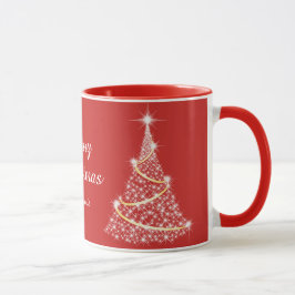 Caneca Custom Sparkling White Red Christmas Tree Holiday