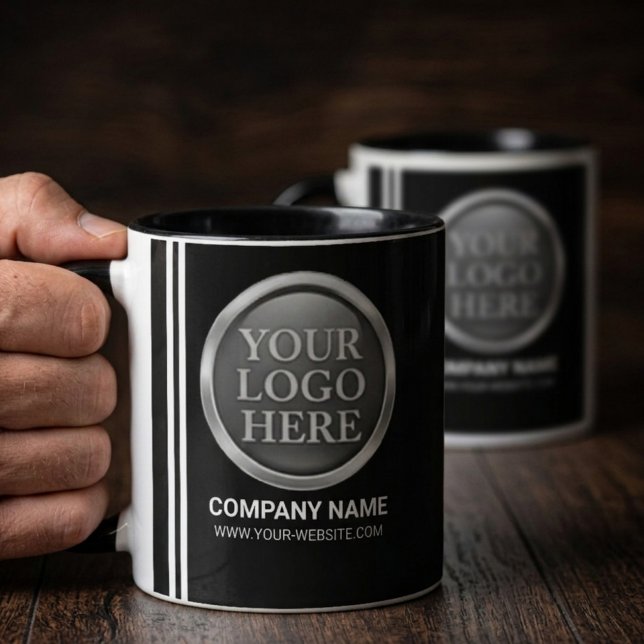 Caneca Custom White Company Logo on a Business Name Black (Criador carregado)