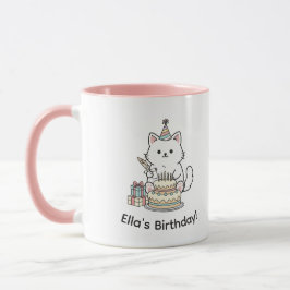 Caneca "Customizable" Playful Cat Birthday Cake & Gifts
