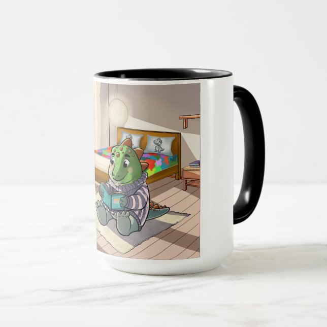 Caneca Cute 3D Baby T-Rex Reading in Bed Combo Mug (Frente Esquerda)