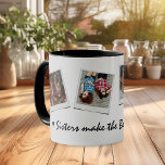 Caneca Cute 4 photo Sisters<br><div class="desc">Cute mug featuring 4 photos of your choice and the text 'Sisters make the best friends' with two small black hearts.</div>