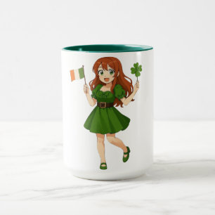 Caneca Cute anime ruiva Dia de São Patrício