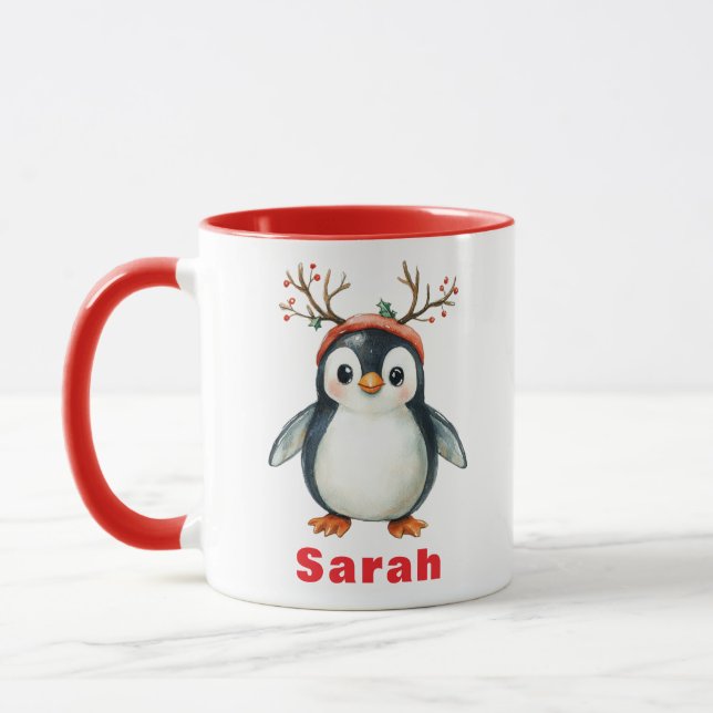 Caneca Cute Antlers Penguin Holiday Coffee Mug (Esquerda)