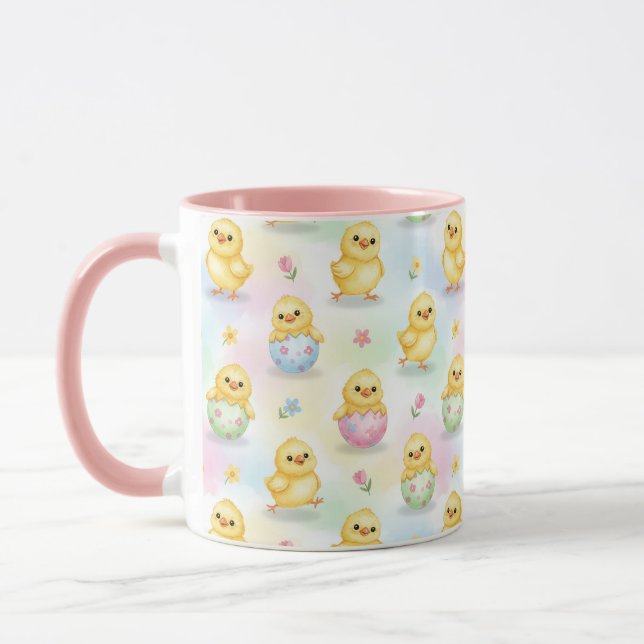 Caneca Cute Baby Chick Watercolor Easter Pattern (Esquerda)