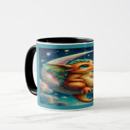 Caneca Cute Baby Dragon on Crescent Moon Magical Mug