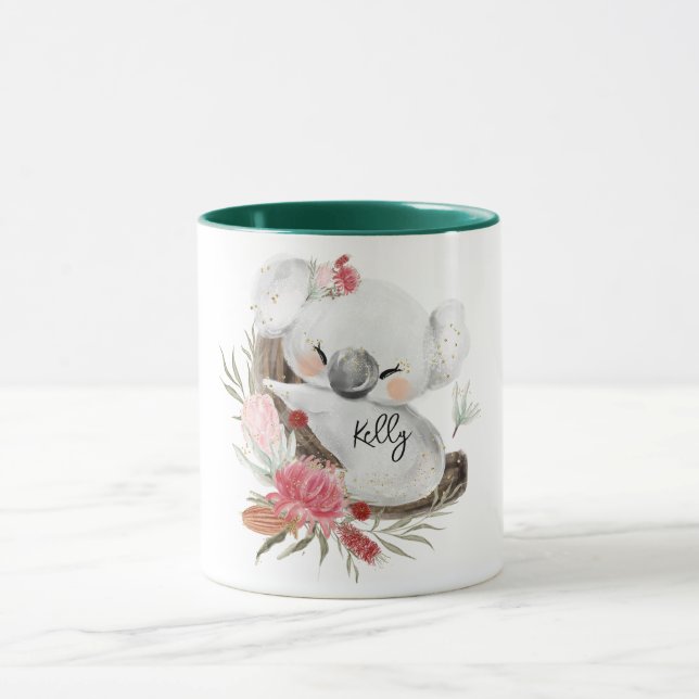 Caneca Cute Baby Koala Dourado Speckle Nome Personalizado (Centro)