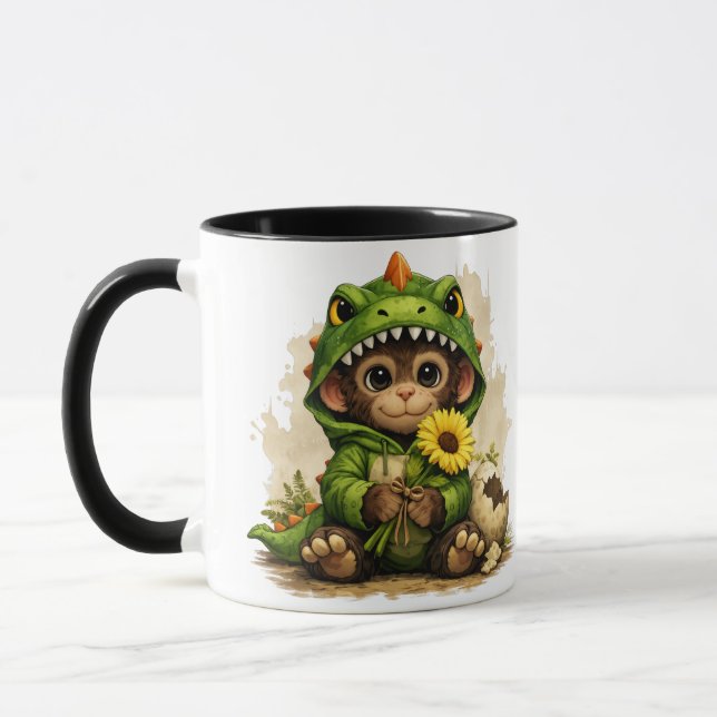 Caneca Cute Baby Monkey Dinosaur Costume Coffee Mug (Esquerda)