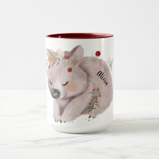 Caneca Cute Baby Wombat Dourado Speckle Nome Personalizad (Centro)