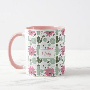 Caneca Cute Boho Cactus Suculta Com Nome