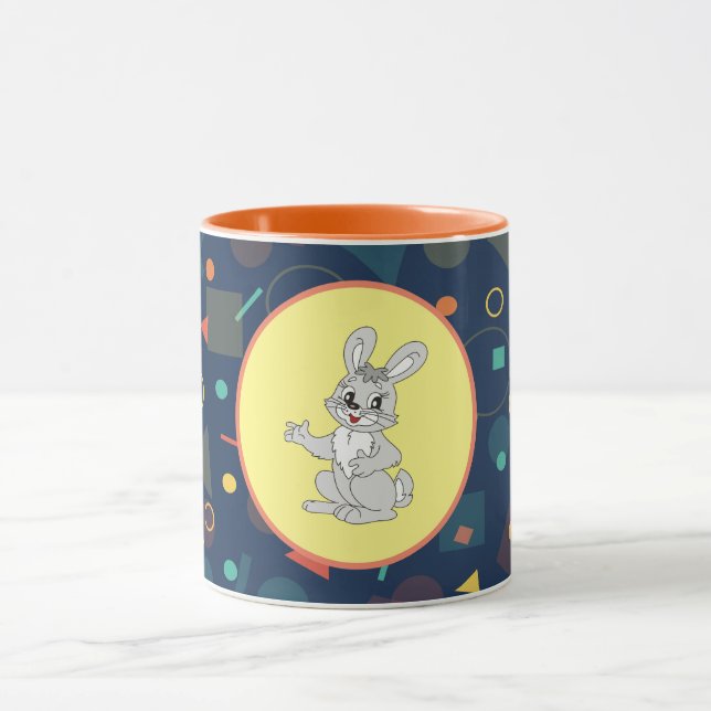 Caneca Cute Bunny Art on Colorful Pattern (Centro)