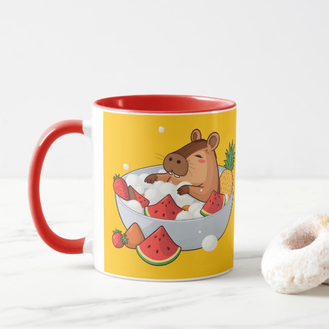 Caneca Cute Capybara Fruit Bath Spa Day Kawaii Animal Ill (Com Donut)