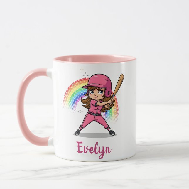 Caneca Cute Cartoon Girl Baseball Player in Pink (Esquerda)
