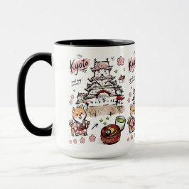 Caneca Cute Castelo Japonês Arte Doodle Kyoto