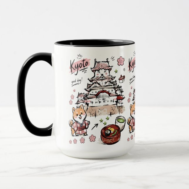 Caneca Cute Castelo Japonês Arte Doodle Kyoto (Esquerda)