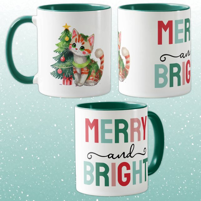 Caneca Cute cat christmas merry and bright (Criador carregado)